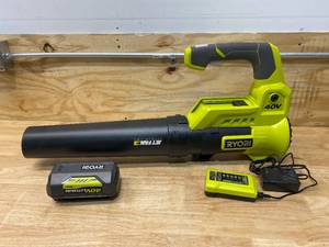 lot 15 image: RYOBI 40V 110 MPH 525 CFM Cordless Battery Variable-Speed Jet Fan Leaf Blower with Battery (4Ah) and Charger