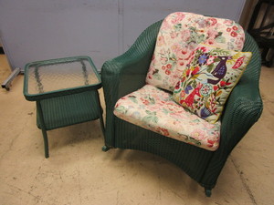 lot 509 image: WICKER ROCKER, SIDE TABLE