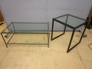 lot 515 image: COFFEE TABLE, END TABLE W GLASS TOPS, METAL FRAMES