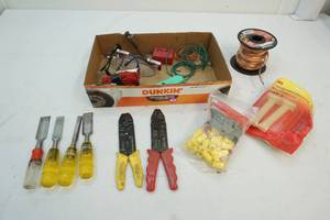 Electrical supplies, chisel, tape measure and more