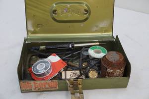 Small tool box with torch tips, striker, soldering iron and more