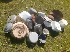 lot 110 image: Large Lot Vintage Enamelware, Wood ...