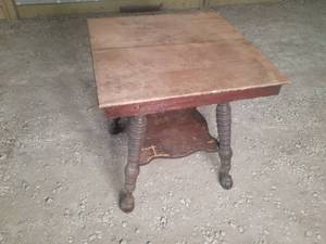lot 145 image: Vintage Wood Square Table with Roun...