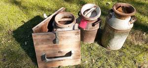 lot 8 image: (3) Vintage Milk Cans & Other Misc....