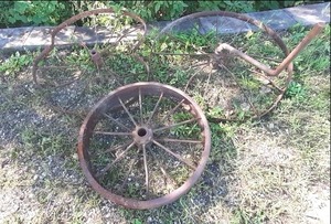 lot 33 image: (3) Vintage Steel Wheels One is Be...