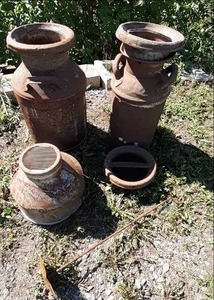 lot 42 image: (2) Vintage Milk Cans, Vintage Stra...