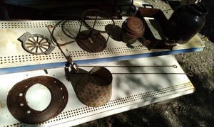 lot 82 image: Vintage Lantern, Lamp Shade, Stonew...