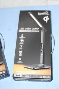 lot 107 image: Lot of 2 - NEW- Supersonic Soft Light LED Desk Lamps with Wireless Cell Mobile Phone Charger
