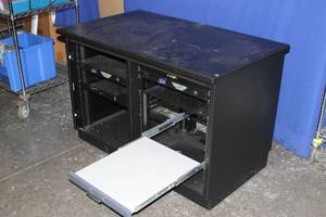lot 146 image: Middle Atlantic Equipment Cabinet Rack Frame (x2) Rolling Credenza Including Various Pro Audio & Video Items  Accessories