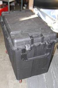 lot 149 image: Large Heavy Duty Molded Plastic Equipment Case with Foam Lid & Casters - Extra Foam Included
