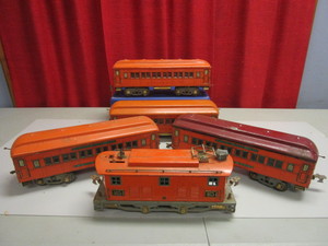 VINTAGE AMERICAN FLYER BUNKER HILL TIN STANDARD TRAIN ENGINE, CARS