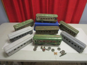 ASSTD. VINTAGE TIN STANDARD TRAIN CARS, PARTS, AMERICAN FLYER, MORE