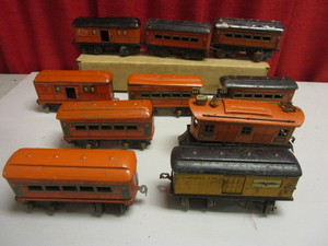 VINTAGE AMERICAN FLYER TIN O TRAIN CARS, #3112 ENGINE, PAUL REVERE, LEXINGTON, SEATTLE, MORE