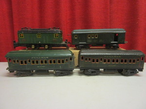 VINTAGE AMERICAN FLYER TIN O TRAIN CARS, #3015 ENGINE, PULLMAN ILLINI, MORE