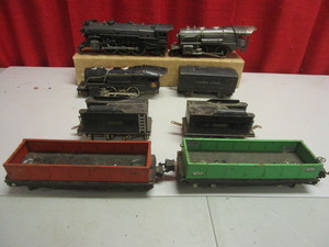 VINTAGE LIONEL O TRAIN CARS, #259, #259E, #225 ENGINES, TENDERS