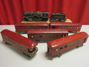 VINTAGE AMERICAN FLYER O JEFFERSONIAN TRAIN CARS, ENGINE, TENDER