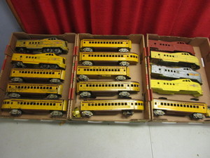 VINTAGE AMERICAN FLYER O TIN TRAIN CARS, UNION PACIFIC ENGINES , SPARE UNON PACIFIC ENGINE SHELLS
