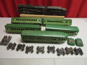VINTAGE AMERICAN FLYER O TRAIN CARS, ENGINE, TENDER, PASSENGER CARS