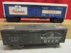 VINTAGE LIONEL HAMMS BEER O TRAIN CAR, BUDWEISER TRAIN CAR