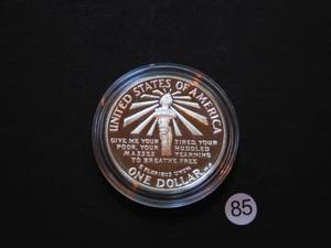 lot 85 image: 1986-S Proof Statue of Liberty Silver Comm. Dollar Price Guide $39.00