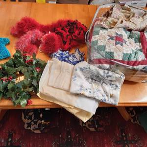 lot 57 image: Handmade decorative scarves, table ...