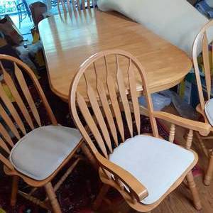 lot 2 image: Solid light-toned Wood Kitchen Tabl...