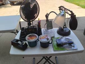 lot 292 image: a desk LED magnifying lamp and a de...