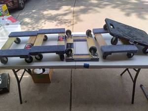 lot 321 image: 4 carpeted movers dolly, 1 plastic ...