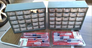 lot 407 image: (2) Hardware Storage Drawers With Contents, and (2) Unopened Craftsman Screwdriver Sets See Photos