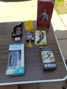lot 416 image: 90W Inverter, Fiber Fix 1 Repair Wrap, Rechargable Auto Light, LED Head Lamp, Detail Brush, Tire Repair and Tool Kit See Photos