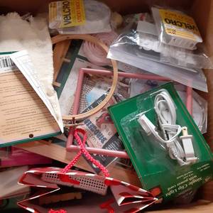 lot 778 image: Crafters delight Storage containers,clasps,stones,power cords,velcro and SO much more See pics for detail on whats included