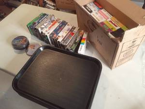lot 741 image: (12) Serving Trays and box of VHS &...