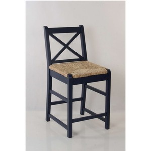 Home Decorators Collection Dorsey Midnight Blue Wood Counter Stool with Back and Rush Seat (17.72 in. W x 38.58 in. H)