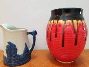 lot 24 image: 2 pc. Handmade Pottery Lot