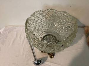 lot 267 image: Clear Glass Bowl With Brass Base and Ladle
