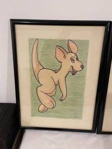 lot 355 image: 3 Whimsical Animal Framed Art Pieces