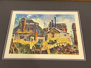 lot 363 image: Fall Watercolor Town Framed Art