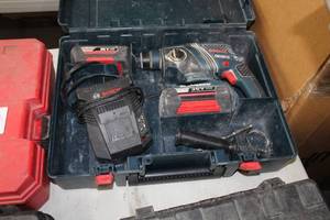 lot 371 image: Bosch 36V Cordless Boschhammer Hammerdrill  with Plastic Case, Batteries (x2), Charger