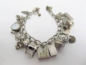 lot 14 image: Fantastic Large Vintage Sterling Silver Charm Bracelet FULL of Charms