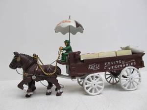 lot 38 image: Vintage Style Cast Iron Horse Pulled Fruit & Vegetable Wagon