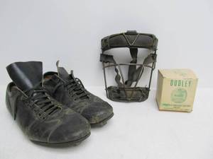 lot 57 image: Early Baseball Cleats & Catchers Mask wNOS Vintage