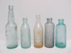 lot 64 image: 5 Antique Pre-Pro Beer etc Glass Bottles