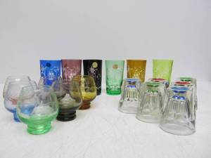 lot 137 image: 3 Sets of 6 Vintage Colorful Cut Crystal Small Goblets Cordial Glasses etc