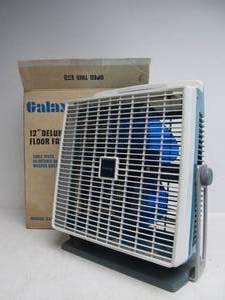 lot 90 image: Vintage GALAXY Blue Adjustable Angle Floor Fan wBox