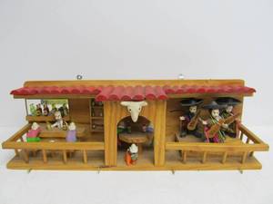lot 91 image: Large Wooden Mexican Folk Art Cantina Bar Scene