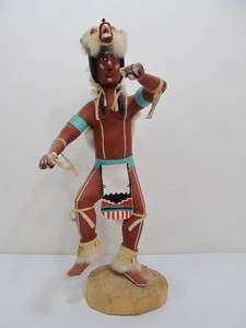 lot 126 image: Signed Hand Painted Carved Wood Native American Figure