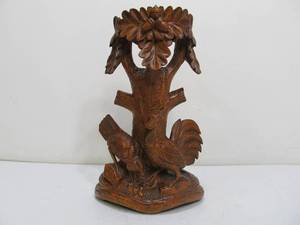 lot 184 image: Vintage Japanese Hand Carved Wood Chickens Under A Tree Sculpture 12