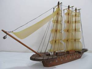 lot 151 image: Vintage Mid Century Wood Sailing Clipper Ship Display