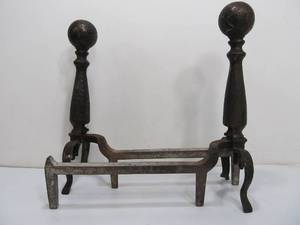 lot 167 image: Nice Pair of Antique Hammered Iron Fireplace Andirons