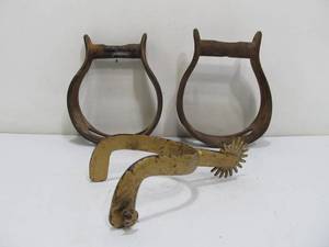 lot 254 image: Antique Metal Saddle Stirrups & Old Spur